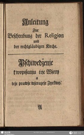 Anleitung Zur Beschreibung der Religion und der rechtgläubigen Kirche