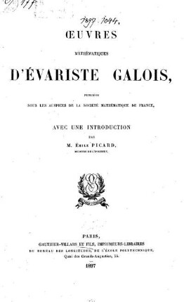 Oeuvres mathématiques d'Évariste Galois