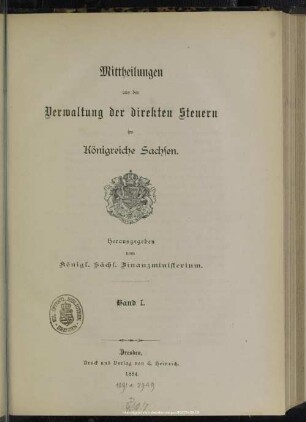 1.1884: Mitteilungen aus der Verwaltung der direkten Steuern im Königreiche Sachsen