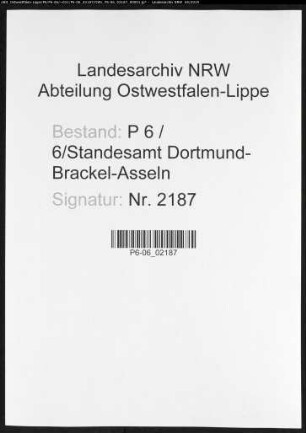 Sterberegister Standesamt Dortmund-Brackel-Asseln (XVI)