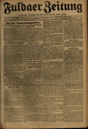 Ausgabe vom Samstag, den 09. September 1922.
