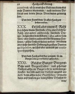 XXX. Von den Frembden/ so alhie Hochzeit halten wollen