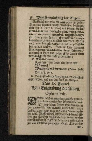 Das IX. Capitel. Von Entzündung der Augen. Ophthalmia.