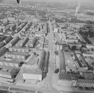 Leninallee (Lindenallee) zwischen Wohnkomplex I und IV in Eisenhüttenstadt-Schönfließ : Blickrichtung Norden