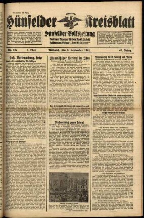 Erste Ausgabe vom Mittwoch, den 03. September 1941.