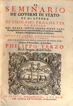 Il seminario de'governi di stato et di guerra