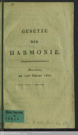 Gesetze der Harmonie : Dresden, am 12ten Februar 1820