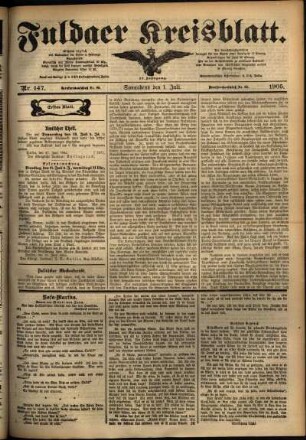 Erste Ausgabe vom Samstag, den 01. Juli 1905.