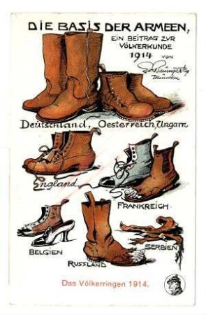 Das Völkerringen 1914: Nr. 7: Die Basis der Armeen, ein Beitrag zur Völkerkunde 1914 (Vergleich zwischen dem Schuhwerk der Verbündeten und dem der Feindmächte) (verboten)