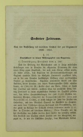 Sechster Zeitraum. Von der Auflösung des deutschen Reiches bis zur Gegenwart 1806 - 1851