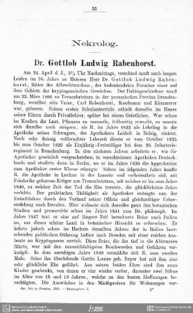 Nekrolog Dr. Gottlob Ludwig Rabenhorst