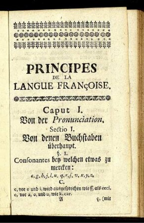 Caput I. Von der Pronunciation.