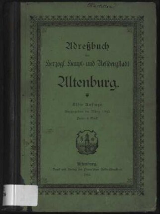 1892: Adressbücher Thüringer Städte : Altenburg