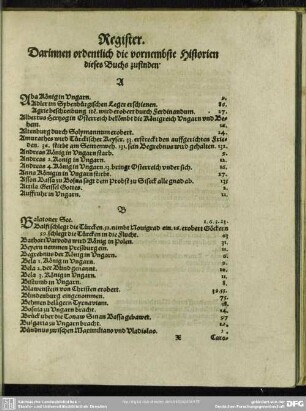 Register. Darinnen ordentlich die vornembste Historien dieses Buchs zufinden