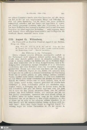 882. 1725, August 15. Wittenberg