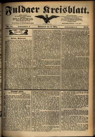 Erste Ausgabe vom Samstag, den 18. März 1905.