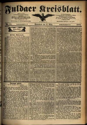 Erste Ausgabe vom Samstag, den 18. März 1905.