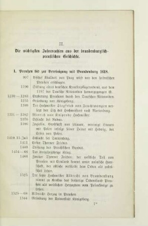II. Die wichtigsten Jahreszahlen aus der brandenburgisch-preußischen Geschichte