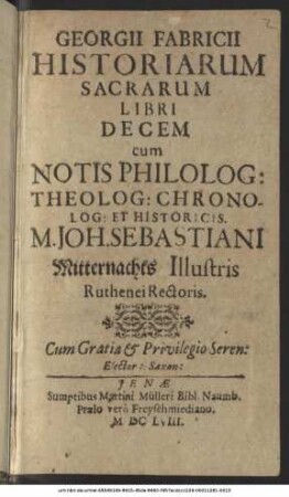 Georgii Fabricii Historiarum Sacrarum Libri Decem