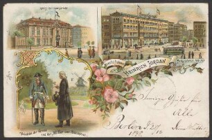 Ansichtskarte Geschäftshaus "Heinrich Jordan", Kammergericht und Friedrich der Große [2/3]