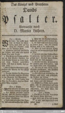 Des Königs und Propheten Davids Psalter. Verdeutscht durch D. Martin Luthern