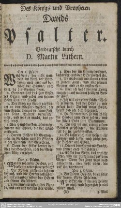 Des Königs und Propheten Davids Psalter. Verdeutscht durch D. Martin Luthern