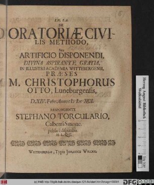 De Oratoriae Civilis Methodo, Seu Artificio Disponendi
