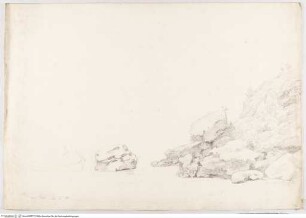 Doppelseitige Zeichnung mit Motiven des Gardasees, Felsküste der Punta Portese bei Salò