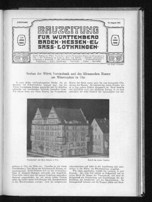 Neubau der Württ. Vereinsbank und des Klemmschen Hauses am Münsterplatz in Ulm