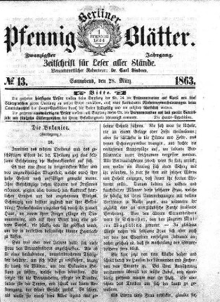 No. 13, Sonnabend, den 28. März 1863