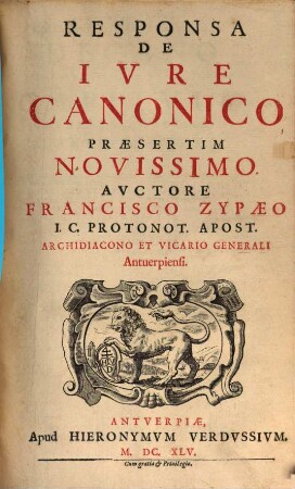 Responsa De Ivre Canonico Praesertim Novissimo