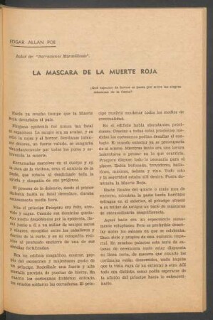 La máscara de la muerte roja : ¿Qué espectro de horror se pasea por entre las alegres máscaras de la fiesta?