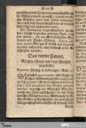 Das vierdte Capitel. Kirchen-Raub wird der Kirchen zugestellet.