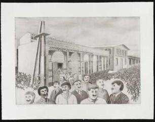 Radierung des Künstlers Erhard Groß, Titel: Moschee Görlitzer Bahnhof, Ed. 1/30, 1990