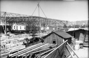 Radebeul-Kötzschenbroda, Fabrikstraße 27 (?). Elektroarmaturenwerk JWH. Neubau einer Werkhalle. Ansicht über das Werksgelände (Teilansicht)