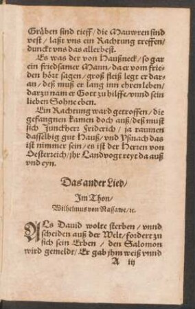 Das ander Lied/ Jm Thon/ Wilhelmus von Nassawe/ [et]c.