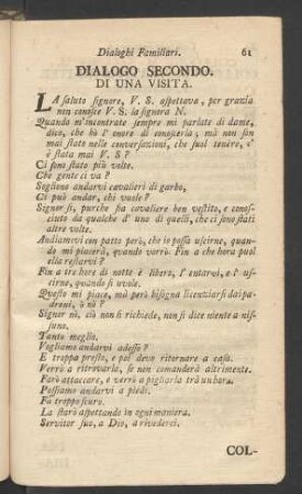 Dialoghi Familiari. Dialogo Secondo. Di Una Visita