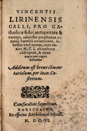 Pro catholicae fidei antiquitate ... liber
