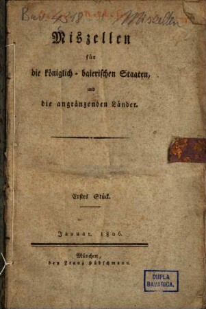 Miszellen für die königlich-baierischen Staaten und die angränzenden Länder, 1. Januar 1806