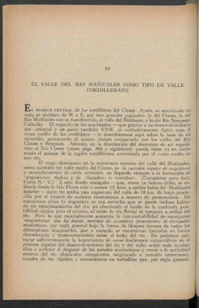 IV - El valle del Río Mañiuales como tipo de valle cordillerano