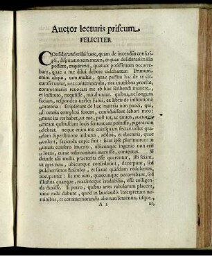 Auctor lecturis priscum. Feliciter.