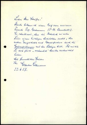 W. Wortmann an W. Schaefer