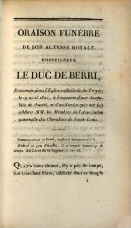 Oraison funèbre de son altesse royal Msr. le duc de Berri