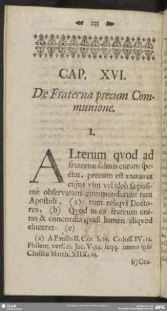 Cap. XVI. De Fraterna precum Communione