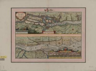 Karte der Unterelbe mit Ansicht von Hamburg, ca. 1:170 000, Kupferstich, 1657 : Nobilis Fluvius Albis : [Gewidmet] Senatoribus, Consulibusque Reipublicae Hamburgensis ; Privilegio Ordin. Generral Belgii Foederati / maximâ curâ, ex variis, famosisque Autoribus collectus, et in lucem editus per Nic. Visscher. - [Ca. 1:170 000] - [Amsterdam] : Nic. Visscher , [1657]. - 1 Kt. in 2 T. : Kupferst. ; Bildgr. 52 x 37 cm