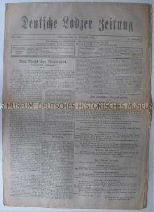 "Deutsche Lodzer Zeitung" u.a. zur Neutralität der USA im 1. Weltkrieg
