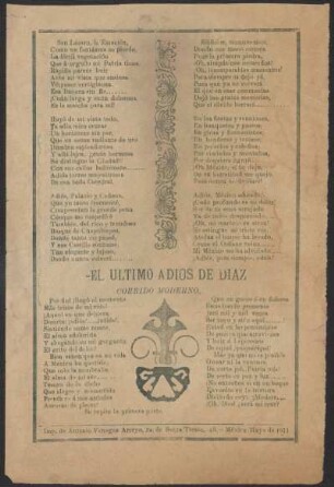 El último adios de Díaz : Corrido moderno.