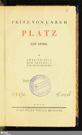 Platz : ein Spiel; zweiter Teil der Trilogie Ein Geschlecht