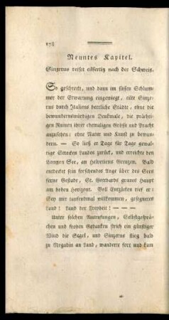 Neuntes Kapitel. Sinzerus reiset eilfertig nach der Schweiz.