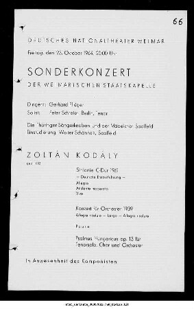 Sonderkonzert [...] Zoltán Kodály